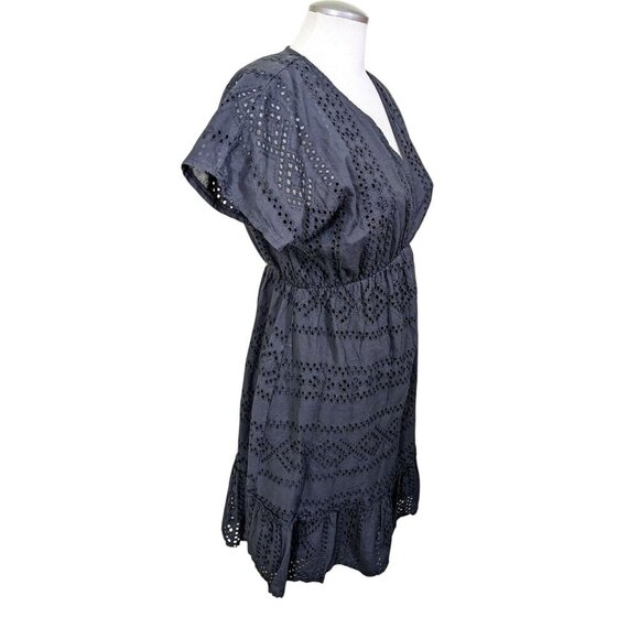 Valentina Naldi Eyelet Baby Doll Dress Size L Black Ruffle Italy Y2K Whimsigoth - Picture 3 of 7